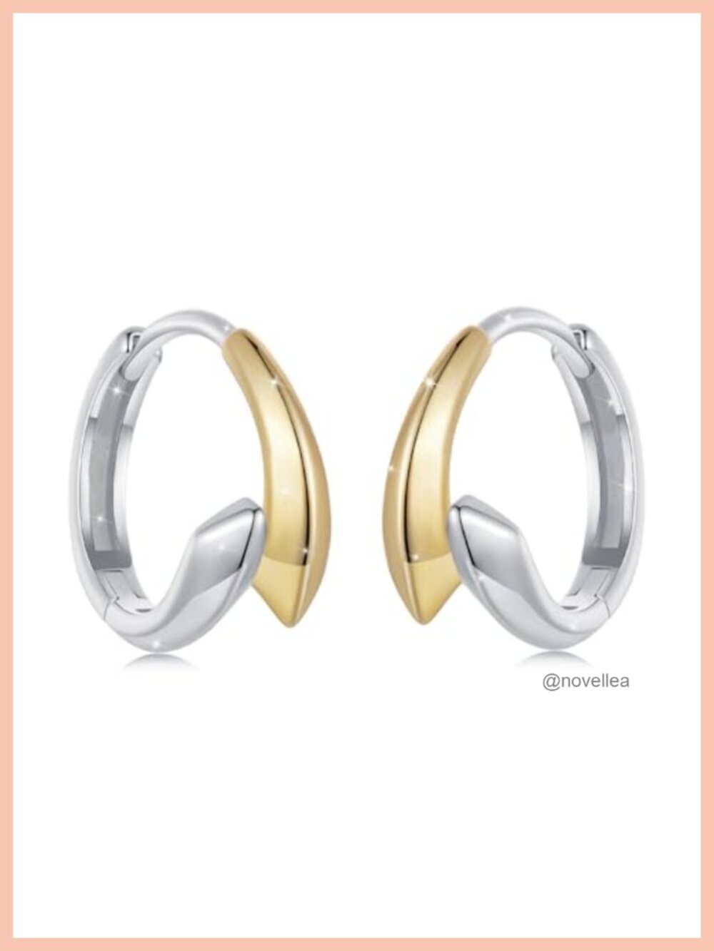 Two-Tone Oval Hoop Earrings 14K Gold Plated Women Double Drop Huggie